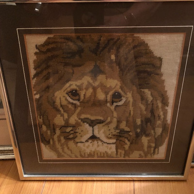 Needlework Lion, framed