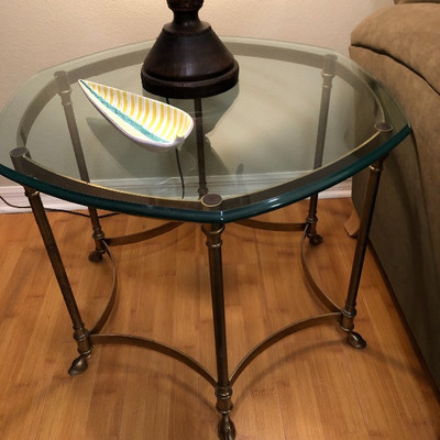 Matching Six-Sided Brass & Glass End/Side Table - $145 (28W 22H)