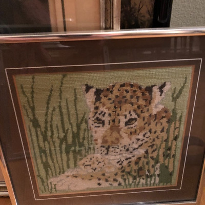 Needlework Leopard, framed