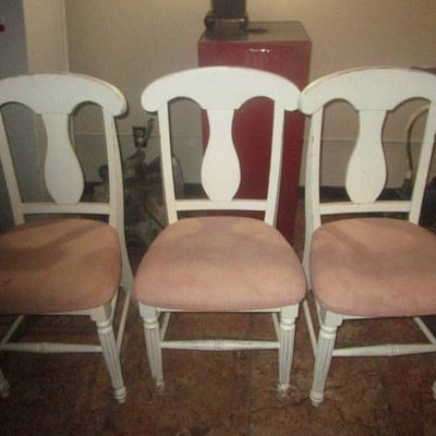 Three White Vintage Wood Chairs