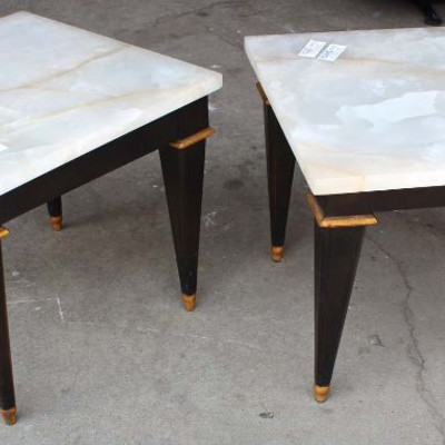 PAIR of â€œBaker Furnitureâ€ Onyx Top Mahogany Lamp Tables with Gold Painted Accents
Auction Estimate $200-$400 â€“ Located Inside
