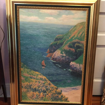 CH071: Henry Moret Goulphar Bay Sea Side w/ Boat Framed giclee oil on canvas Loc https://www.ebay.com/itm/123821495251