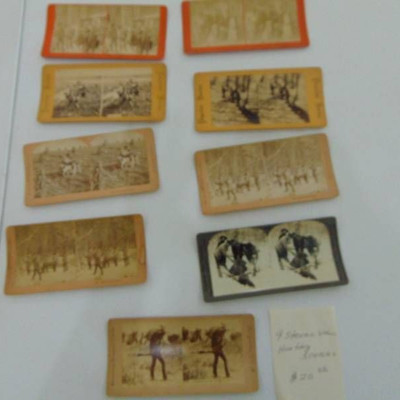 9 Stereo View Cards, Hunting Scenes