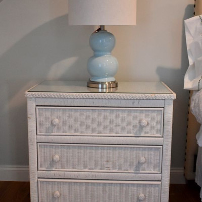 White wicker nightstand
