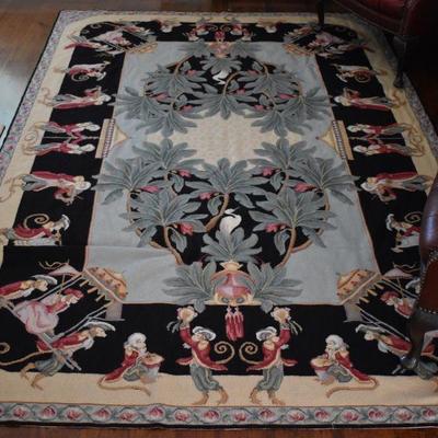 Needlepoint monkey rug, approx. 5'8" X 8'8"