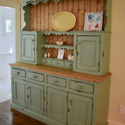Painted pine step back cupboard