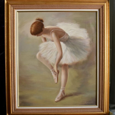 Signed ballerina oil painting