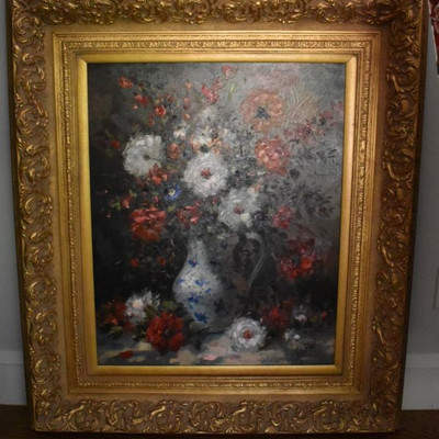 Signed floral still life oil painting