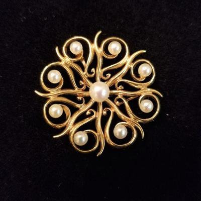 14K Gold & Cultured Pearl Brooch/Pendant   