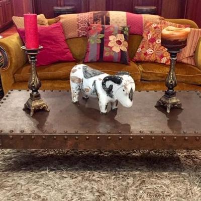 Metal Coffee Table with Decorative Brads