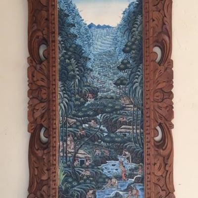 Haitian Art in Hand-carved Frame