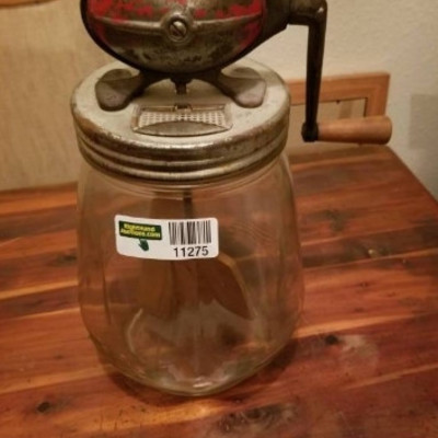 Antique No. 4 Dazey Glass / Metal BUTTER CHURN 4 Quart Red Football Style Top!