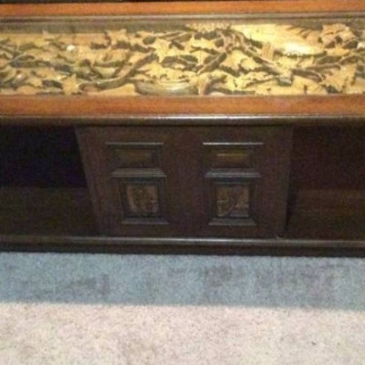 Vintage Carved Oriental Asian Styled Coffee Table Cabinet