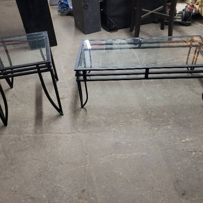 Modern Metal and Glass Coffee Table and End Table