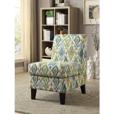 Ollano II Green Pattern Accent Chair with Storage