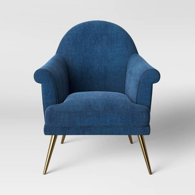 Myna Tufted Arm Chair with Brass Legs Velvet Blue ...