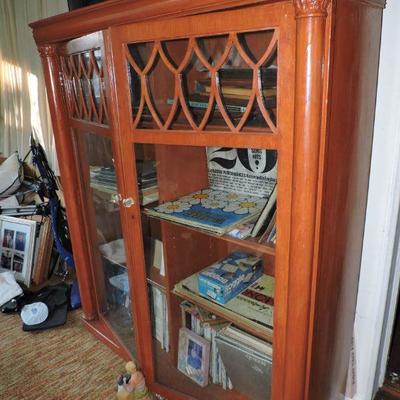 wooden cabinet with glass doors