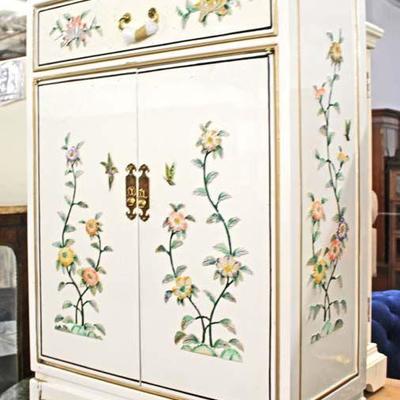  White Lacquer Asian Decorated 2 Door 1 Drawer Side Cabinet

Auction estimate $50-$100 â€“ Located Inside 