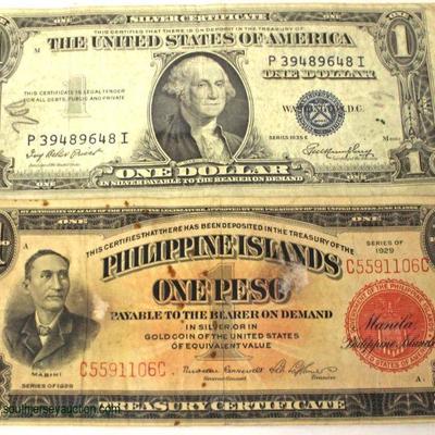  Sheet with 1935 U.S. $1.00 Silver Certificate and Philippine Islands One Peso

Auction Estimate $5-$10 â€“ Located Inside 