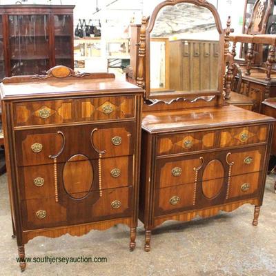  Walnut 2 Tone Depression High Chest and Low Chest with Mirror

Auction Estimate $300-$600 â€“ Located Inside 