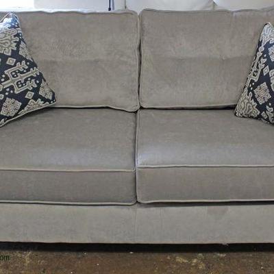  NEW Grey Contemporary Upholstered Sofa with Decorator Pillows

Auction Estimate $200-$400 â€“ Located Inside 