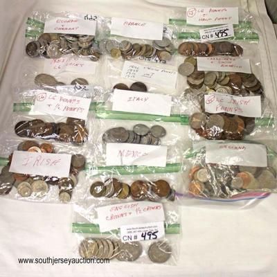  Large Selection of Bags of Foreign Coins including Ireland, South American, Germany, Mexico, France, England, Italy, English Crowns and...
