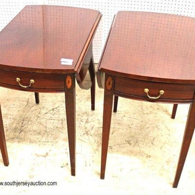  PAIR of â€œHickory Chair Companyâ€ Mahogany One Drawer Drop Side Pembroke Tables

Auction Estimate $200-$400 â€“ Located Inside

  