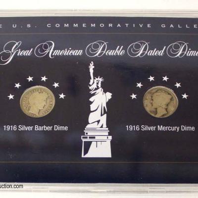  Great American Double Dated Dime â€“ 1916 Silver Barber Dime and 1916 Silver Mercury Dime

Auction Estimate $10-$20 â€“ Located Inside 