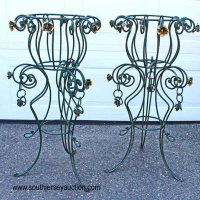  Pair of Outdoor Metal 2 Tier Flower Planters with Hand Painted Decorative Flowers

Auction Estimate $200-$400 each â€“ Located Out Front 