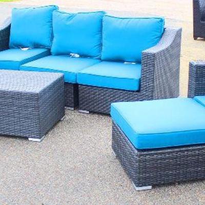  NEW All Weather All Season Weather Resistant 7 Piece Wicker Lounge Set with Cushions

Located Inside â€“ Auction Estimate $400-$800 