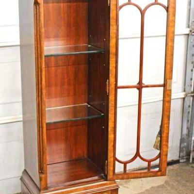  NICE â€œMaitland Smith Furnitureâ€ Burl Mahogany Banded and Inlaid Petite Display Cabinet with Bronze Feet and Bronze Finial

Auction...