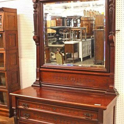  VERY NICE ANTIQUE Solid Mahogany Carved and Column Victorian 3 Drawer Dresser with High Back Mirror

Located Inside â€“ Auction Estimate...