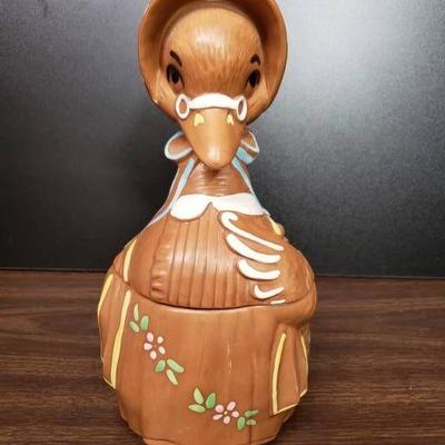 Ceramic Duck with Brown Bonnet Cookie Jar