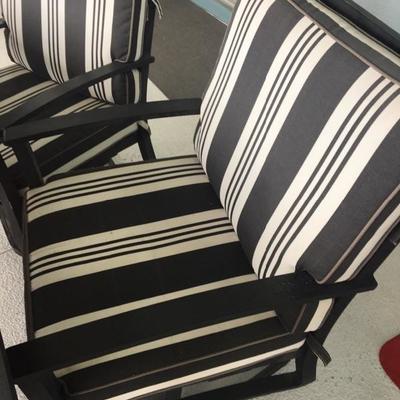 - Black Metal Lanai Table w/6 Chairs & Cushions - $150
          (42W  75L  29H) 