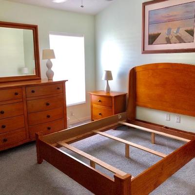 - "Wing" Maple 4 Piece Queen Bedroom Set - $405
	Headboard & Frame - $125 (64W  87L  53-1/2H)
	Double Dresser w/Mirror -...