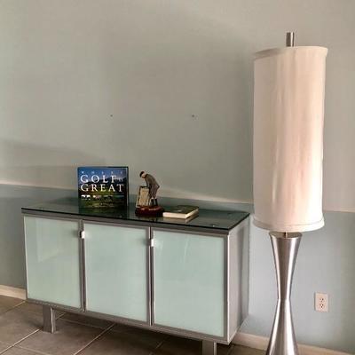 - Entry Console/Side Server - Brushed Nickel and Glass (Matches Dining Table) - $295
	(59W  18D  35-3/4H)
- Contemporary Hourglass Floor...