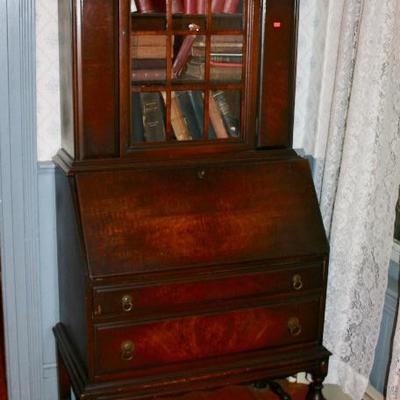 C.1930's Drop Front Desk with Glass Door Bookcase All Wood Made in the USA 