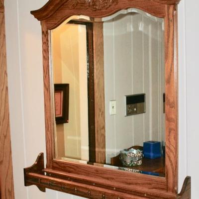 Oak Frame Wall Mirror with Towel Bar Shelf 