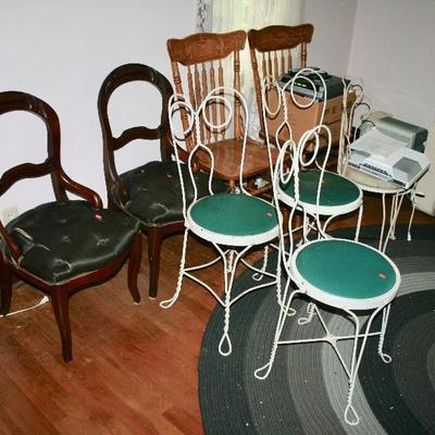 Pressed Back Chairs, Pair of Horse Hair Seat Chairs, & 4 Ice Cream Parlor Chairs 