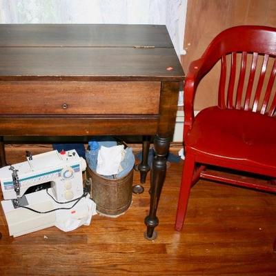 Antique Walnut Desk with Folding Top, Wood Furniture. Old Oak Office Chair 