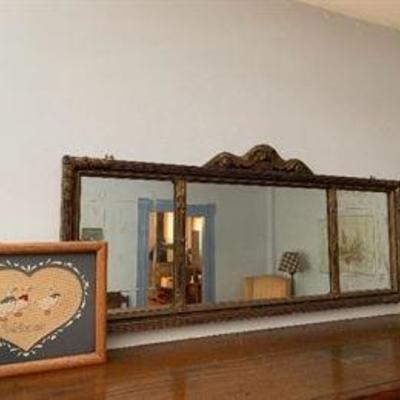Nice Looking Silvered 3 Section  Wall Mirror w/Gesso Frame 