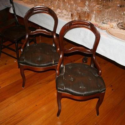 2 Matching Old Horse Hair Seat Parlor Chairs  