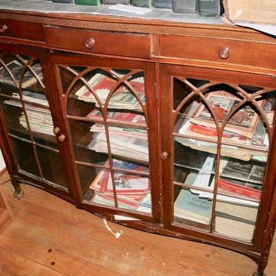 C.1930's Era 3 Door with Glass, 3 Drawer all Wood Mahogany Books Case 