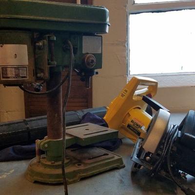 Drill Press, Saw and Blower
