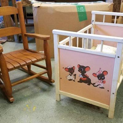 Childs Rocker and Doll Bed
