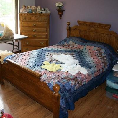 Oak Full Size Bed with Head & Foot Board Mattress & Foundation 