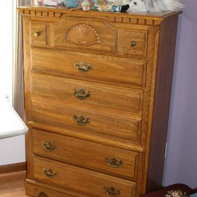 OAK 6 Drawer Tall Boy Chest of Drawers 