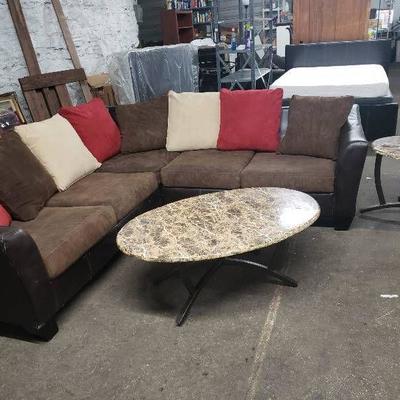2 Piece Microfiber Sectional with Faux marble Coff ...
