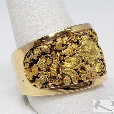 840: 14k Gold Nugget Men's Ring, 21.5g
Weighs approx 21.5g, size 13
OS19-017630.63