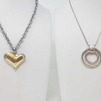 1052 2 Necklaces with Heart and Brighton Circle Pendant Necklace
2 Necklaces with Heart and Brighton Circle Pendants measures approx from...